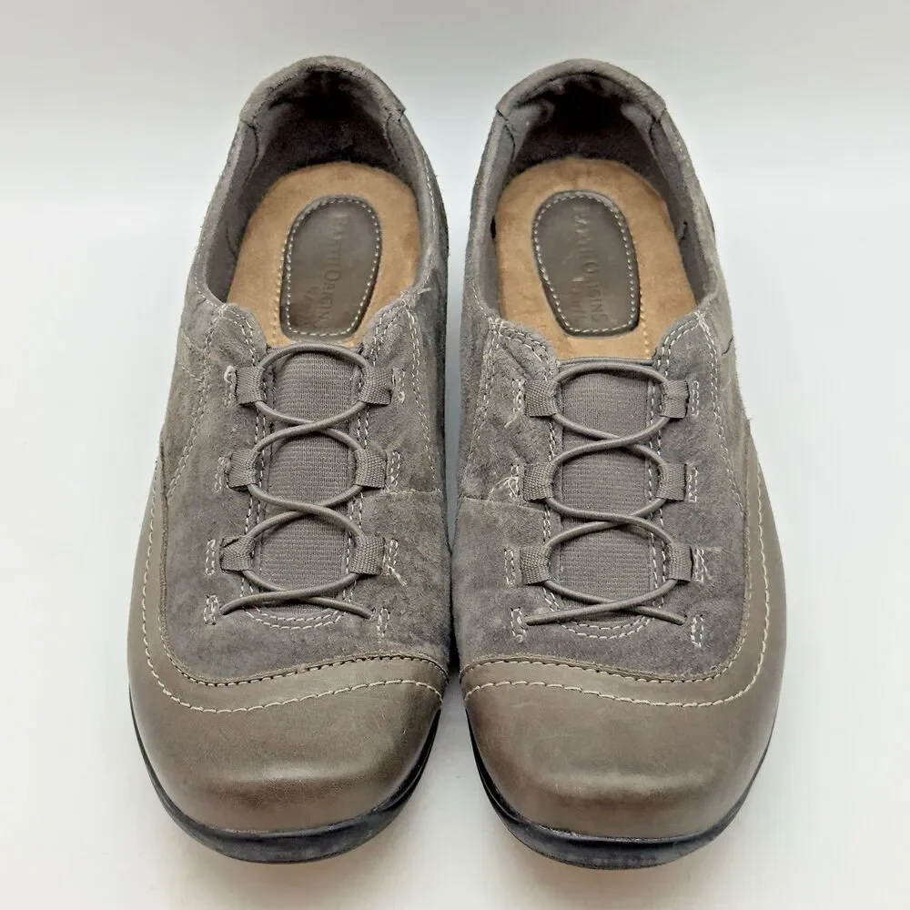 Earth Origins Dover Gray Leather & Suede Shoes Women's 8W Bungee Lace Slip on